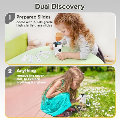 Kids Digital Microscope Science Gift: Complete STEM Toy Kit for Ages 4-12 - color: White