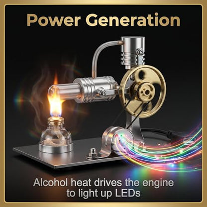 Hot Air Stirling Engine Motor Model,Stirling Engine Kit, Single-Cylinder Metal External Combustion Engine Motor,DIY Hot Air Engine Gift of Air for Adults Desktop (Silver) - color: Silver