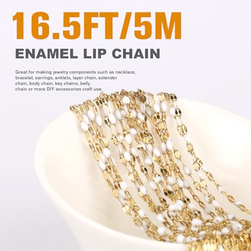 16.5FT Stainless Steel Enamel Chain 2MM Gold Lip Chain for Jewelry Making - color: gold(white)