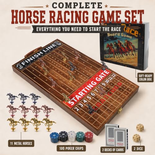 Horse Race Board Game Foldable Solid Wood Horse Racing Game - color: Large Folding Box-burnt