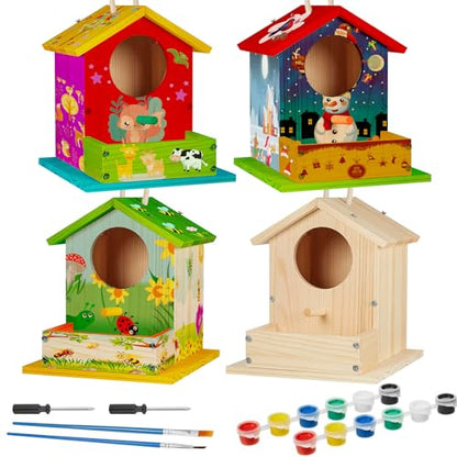 Liliful 16 Pack DIY Birdhouse Kit to Build and Paint, Wooden Bird House