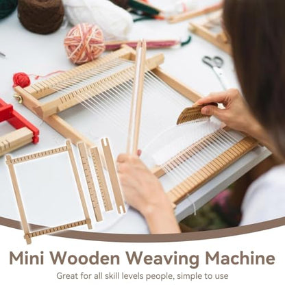 Cyrank 4pcs Weaving Loom Kit, Small Wooden Weaving Loom for Beginners Wooden DIY Rectangle Multi-Craft for Adults Lovers