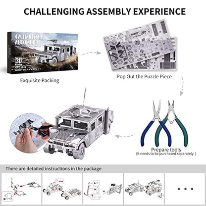 Piececool 3D Metal Puzzle Car Model Kits, American Hummer H1 Military Vehicle Models Kit, Brain Teaser DIY Metal Model Building Kits for Adults Teens Stress Relief, Best Gifts - color: Silverhummer