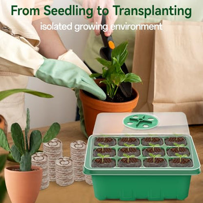 Seed Starter Tray with Peat Pellets, Green Seeding Starter Trays for Plants - size: 4 Set-green
