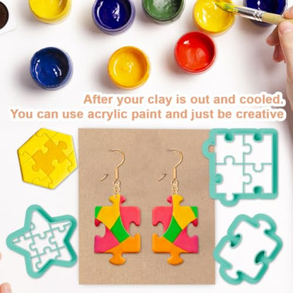 13Pcs Puzzle Piece Polymer Clay Cutters Heart Polymer Cutter for Clay Earrings Making Festival Jewelry DIY - color: Jigsaw Puzzle