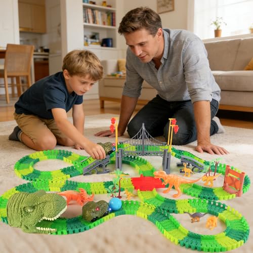BEMITON Dinosaur Race Track Toy for Kids Ages 3-6 - color: Green Dinosaur Race Track