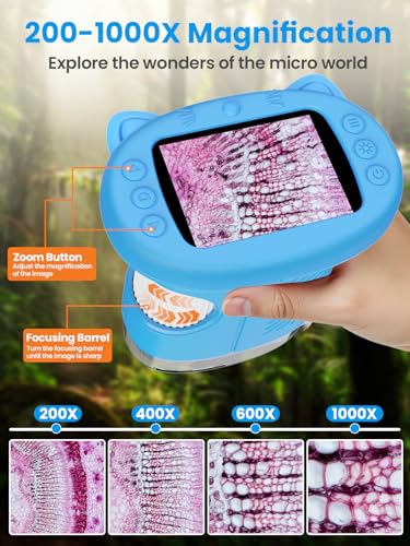 Microscope for Kids, 2.4 Inch Digital Microscope with 1000X Magnification, Handheld Camera Mini Pocket Magnifying Glass, Educational Birthday Gifts Toys for Ages 3+, Blue - color: Blue