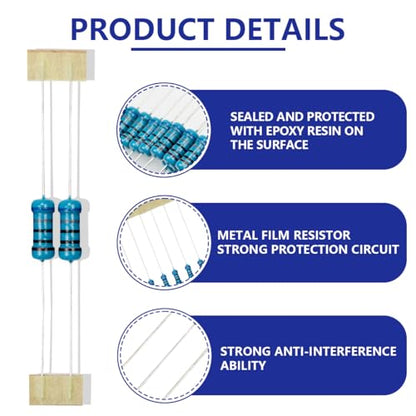 50 Pcs 1W 1% Tolerance 680 Ohm Metal Film Resistor Resistance for DIY Project and Experiments - size: 1W 680Ω