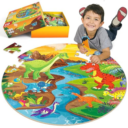 SYNARRY Dinosaur Floor Puzzles for Kids Ages 4-6, Large 70-Piece - style: Dinosaur