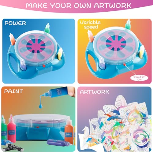 Spin Art Machine for Kids Ages 6-8,Adjustable Speed Arts&Crafts Paint Spinner Toy with Origami Artwork, Thicker Splatter Guard, Battery Operated Kids Crafts Kits, Gift Boys Girls - color: blue