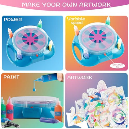Spin Art Machine for Kids Ages 6-8,Adjustable Speed Arts&Crafts Paint Spinner Toy with Origami Artwork, Thicker Splatter Guard, Battery Operated Kids Crafts Kits, Gift Boys Girls - color: blue