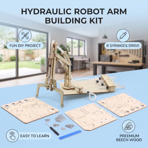 Walfront Robotic Arm Kit Model Building Tool Hydraulic Wooden Mechanical Model Tool Set Kit for Teaching DIY Interest in Science Birthday