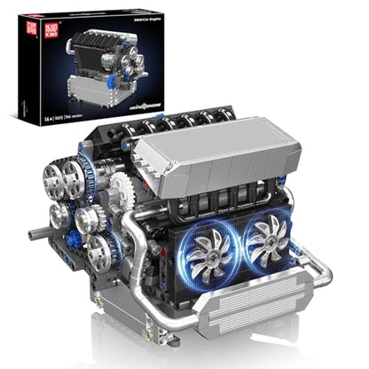 Mould King 10213 Car Engine Building Sets, Intelligent Chip Drive Engine Model Kit that Runs, Build Your Own STEM V8 Engine Model Toys for Adults Collections Home or Office Décor (744+ PCS) - style: MK-10213 engine