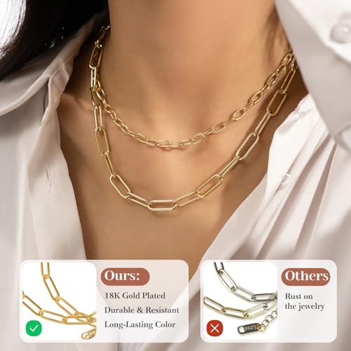 Wisreach 16 PCS 18K Gold Plated Paperclip Necklace — 18 Inch Stainless Steel Necklace Chains with 2 Inch Extender for Jewelry Making, Durable & Tarnish-Resistant Charm Chains for Women (Gold & Silver) - size: Size 2