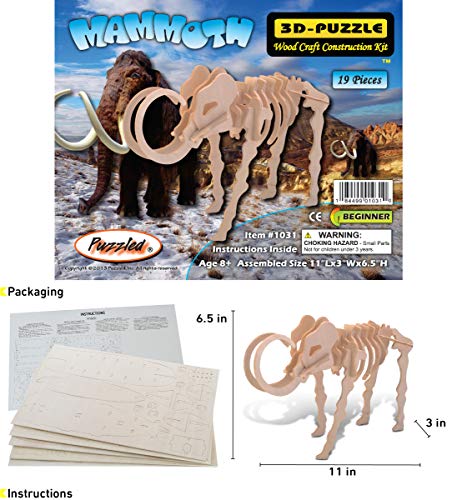 Puzzled 3D Puzzle Woolly Mammoth Wood Craft Construction Kit, 19Pcs. Pack