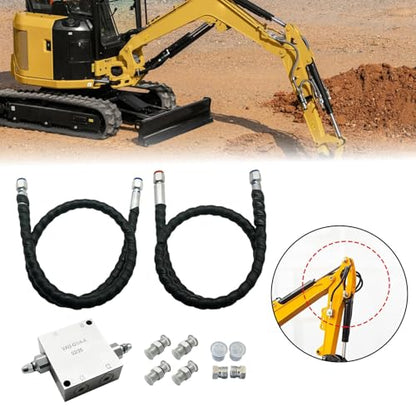 Amagogo Mini Excavator Cushion Valve Kit for 1/4" Hydraulic Hoses, Pre-Assembled Hydraulic Control Valve, M14x1.5 Threaded Steel Fittings, Excavator Attachment for Contractors Operators, Style A