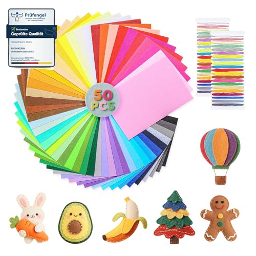 moinkerin 50 Pcs Felt Sheets with Thread 8"x12" 1mm Stiff Felt for DIY - color: 50 Colors, size: 8"x12"