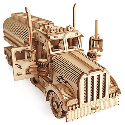 3D Wooden Tank Truck Puzzle, Wood Crafts DIY Assembly Mechanical Truck Model Kits, Wooden STEM Brain Teaser Puzzles, Christmas Birthday Gifts for Adults & Teens - color: Tank Truck