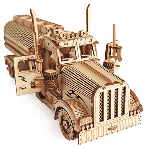 3D Wooden Tank Truck Puzzle, Wood Crafts DIY Assembly Mechanical Truck Model Kits, Wooden STEM Brain Teaser Puzzles, Christmas Birthday Gifts for Adults & Teens - color: Tank Truck