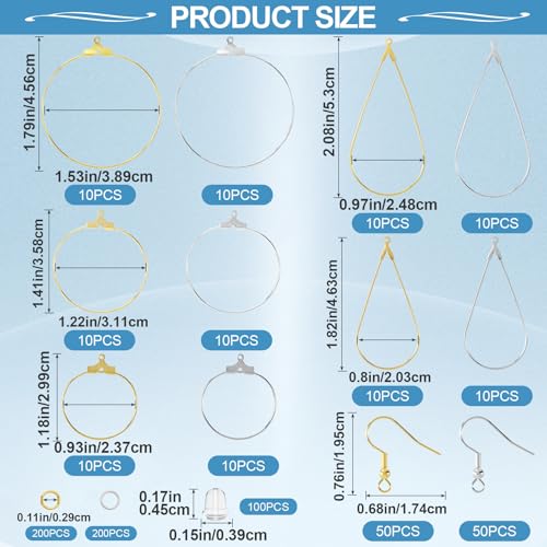 Pndeyo 700pcs Hypoallergenic Earring Making Accessories, Teardrop Round Hoop Earrings Findings Earring Hooks, Clear Rubber Earring Backs & Jump Rings for Jewelry Making- Silver & Gold - color: Round & Teardrop-700pcs-Gold & Silver