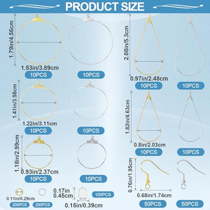 Pndeyo 700pcs Hypoallergenic Earring Making Accessories, Teardrop Round Hoop Earrings Findings Earring Hooks, Clear Rubber Earring Backs & Jump Rings for Jewelry Making- Silver & Gold - color: Round & Teardrop-700pcs-Gold & Silver
