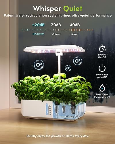 URUQ 12 Pods Hydroponic Growing System LED Grow Light Remote Control White - color: White