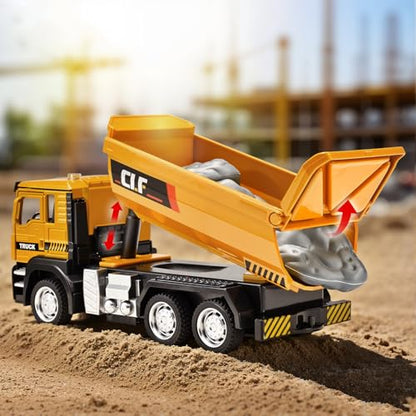 Dump Truck Toys for Boys 3-5 Year Old,Dump Truck Toy Metal Diecast Cab,Pull Back Toy Dump Trucks Construction Vehicles with Lights and Sounds,Construction Trucks for Kids 3 Year and UP - color: Dump Truck