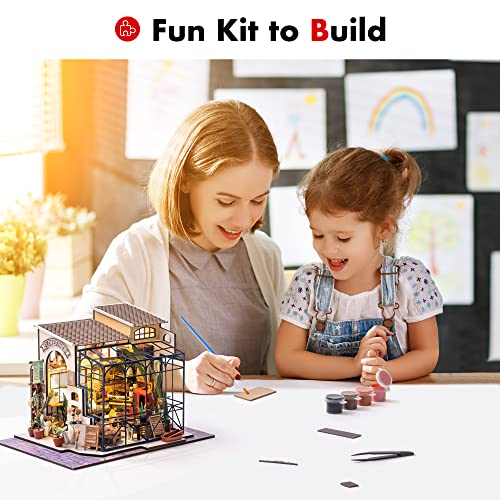 ROBOTIME DIY Dollhouse Kit Mini House with Furnitures Accessories 1:24 Scale Craft Kit - Emily's Flower Shop - color: Emily's Flower Shop