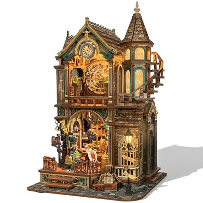 Magic Clock Tower Book Nook, Miniature Building Kit with LED Light - color: Magic Clock Tower