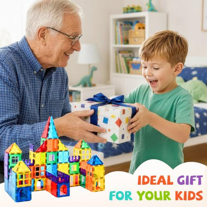 cossy 220Pcs Magnetic Tiles Magnetic 3D Building Blocks Set, Construction Toys for 3 4 5 6 7 8 Year Old Boy and Girl with Stronger Magnets, Educational Toys, Recreational, Conventional - size: 220 Pieces