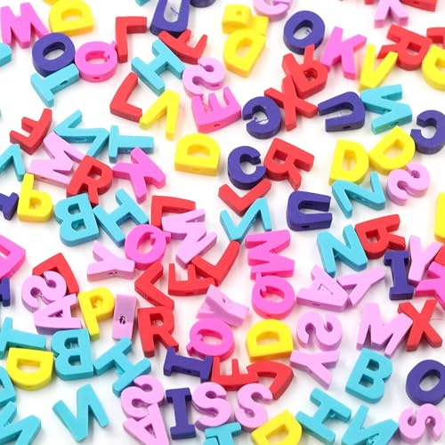 100 Pcs 3D Letter Polymer Clay Beads Mixed Heishi Spacer Beads Supplies for DIY Bracelet Earring Necklace Jewelry Making - color: Letter