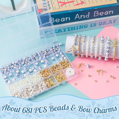 OSNIE Blue Ceramic Beads for Jewelry Making- 681 Bow Pearls Letters DIY Kit - color: Blue
