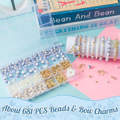 OSNIE Blue Ceramic Beads for Jewelry Making- 681 Bow Pearls Letters DIY Kit - color: Blue