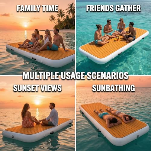 Inflatable Dock Platform, 9'10" x 3'3" x 6" PVC Floating Water Platform with Non-Slip EVA Surface for Boats, Yachts, Jet Skis & Lake Leisure, Pump, Carry Bag & Repair Kit - size: 9.8FT
