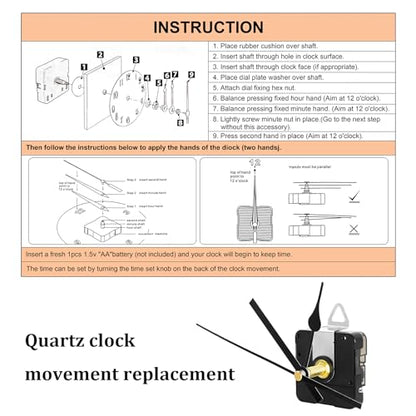 28mm Quartz Long Shaft Clock Movement Kit - DIY Wall Clock Mechanism with 1-1/10 Inch Shaft, 2 Pairs of Hands, Replacement Clock Repair Kit