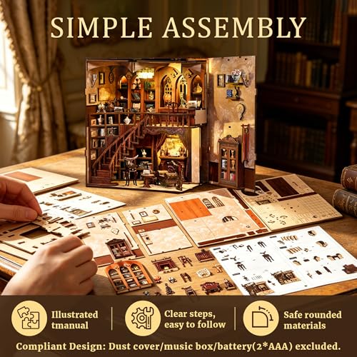 CRIOLPO Book Nook Kits for Adults DIY Doll House Kit with LED Lights - color: Ancient Rhyme Bookstore