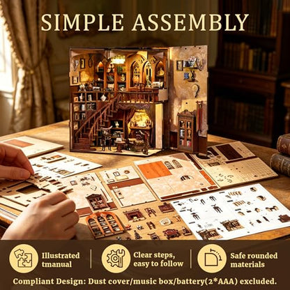 CRIOLPO Book Nook Kits for Adults DIY Doll House Kit with LED Lights - color: Ancient Rhyme Bookstore