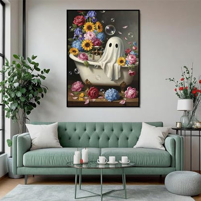 Halloween Diamond Art Kits for Adults,Ghost Bathing in Flower 12 x 16 Inch - color: Ghost, size: 11.8x15.7in(30x40cm)