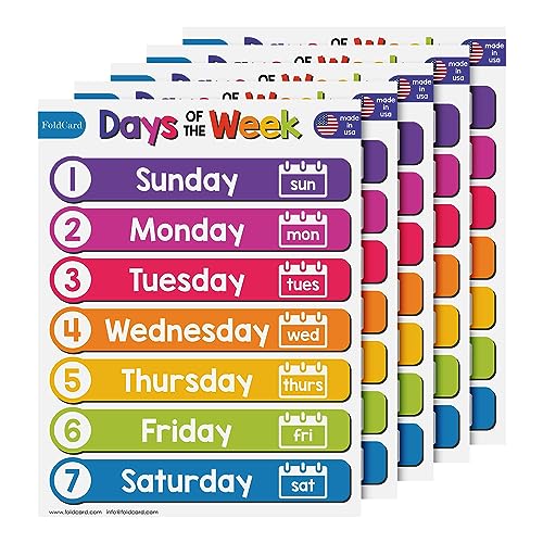 FoldCard Days of the Week Chart Educational Poster 8.5x11 5pk - color: 7 Days of the Week