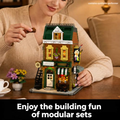 French Cafe Bakery Lighting Building Set Modular House for Adult 1513 PCS - size: French Corner Cafe