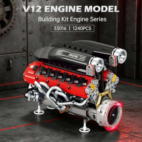 Reobrix V12 Supercar Engine Building Set 33016 with Motor, 1240 Pieces