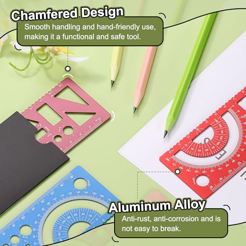 HARFINGTON 2pcs Multifunctional Geometric Rulers 15cm Metric and SAE Aluminum Straight Edge Protractor Angle Math Measuring Ruler Geometric Drawings Templates for Drawing Drafting, Dark Red - color: Dark Red