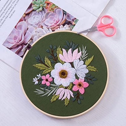 Bonroy 4 Sets Embroidery Set for Beginners, Art Craft, Easy Sewing Embroidery Kit Includes Embroidered Clothes with Patterns, Embroidery Hoops, Instruction Manual, Color Stitch Set (3) - color: Sunflower