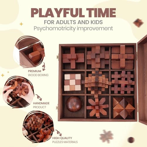 Mytothfy Wooden Brain Teaser Puzzles for Adults Teens, 3D Puzzle Game Toys - color: Style G