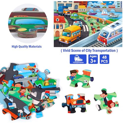 Jumbo Floor Puzzle for Kids,48 Piece City Traffic Jigsaw Puzzle Ages 3-8 - style: City Transportation