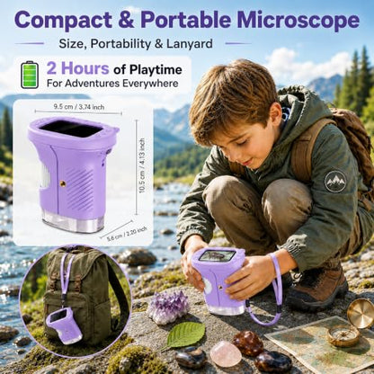 Kids Microscope, 4K 1000X, 2.4" Screen, STEM Toy Ages 4-8, Violet - color: Lavendel