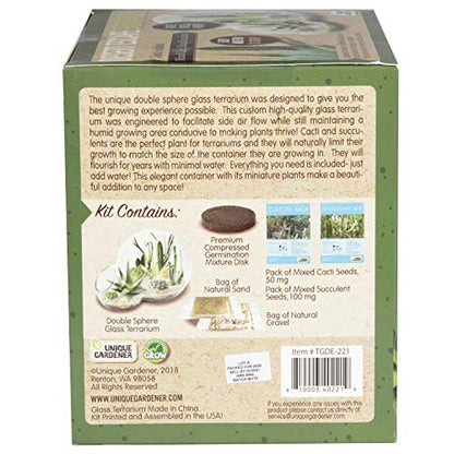 Grow Your Own Desert Escape in A Quality Glass Terrarium Starter Kit with Complete Supplies - Easy to Maintain Indoor Cacti and Succulents - Over A Dozen Desert Plants That Will Last for Years! - style: Desert Escape Growarium