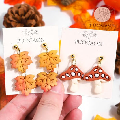 Puocaon Fall Polymer Clay Cutters - 15 Pcs Fall Themed Pumpkin Maple Leaf Mushroom Owl Fox for Earrings Jewelry Making Autumn Clay Earrings Cutters