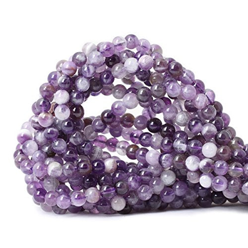 60PCS 6mm Natural Dog Teeth Amethyst Gemstone Round Loose Beads Crystal Energy Stone Healing Power for Jewelry Making 1 Strand 15" - color: Dog Teeth Amethyst, size: 6mm