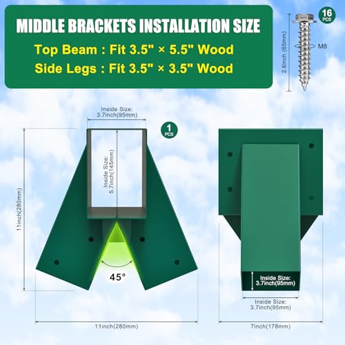 BeneLabel A-Frame Middle Swing Set Brackets with Swing Hangers Heavy Duty Swing Set Hardware DIY Swingset Brackets with Mounting Screw Playset Brackets Kit for 1 (4x6) Beam & 2 (4x4) Legs - color: Middle Bracket With Black Swing Hanger